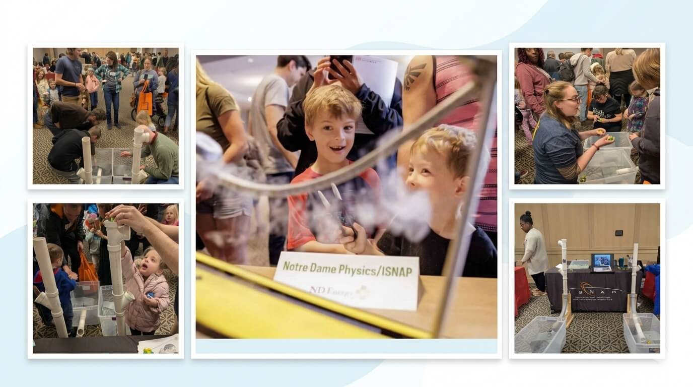 Collage of children observing science experiments.